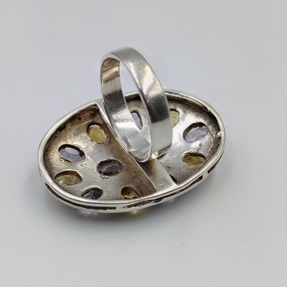 Sterling Silver 925 Amethyst Citrine Statement Oval Shield Shape Ring Sz 8 - Picture 11 of 16